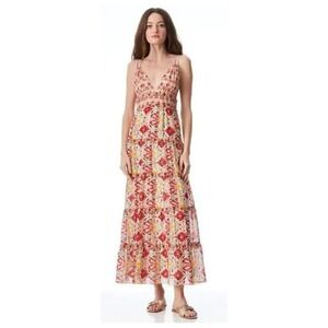 Alice+ Olivia Size 0 Karolina Maxi Dress Red Cotton Silk Braided Straps Beachy